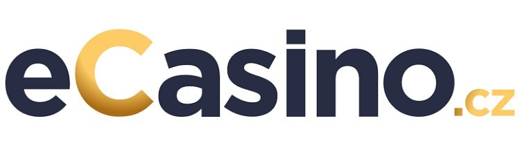 Logo online kasina eCasino.cz skládající se z názvu 'eCasino' v černém písmu s prvním písmenem 'e' ve zlaté barvě, což naznačuje digitální a moderní aspekt kasinových her dostupných na internetu.